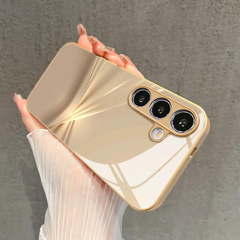 Minimalist Gold Curved Projection Pattern Glass Phone Case Suitable for Samsung Galaxy S26 S25 S24 S22 S21 S20 FE Ultra Plus