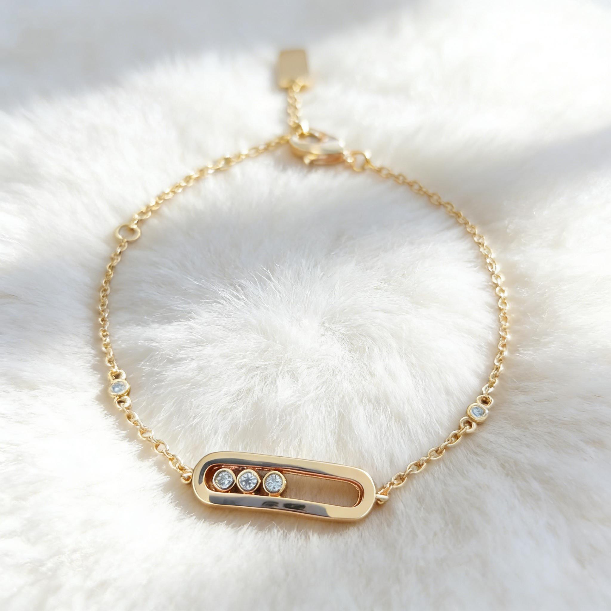 

925 Silver Simple Rectangular Adjustable Bracelet with Zircon | Suitable for women s everyday wear/dates рожевий колір золота
