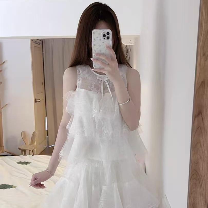 French Sweet Light Luxury Lace Top Skirt Set Women's Summer Vacation Style Super Fairy Vest Skirt Two-piece Set