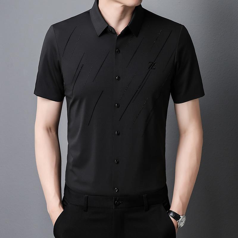 Camiseta de Manga Corta Nueva Sin Costuras para Hombre Moderna para Jóvenes y Mediana Edad Negocios Color Puro Camiseta Fina