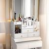 Large Capacity Dustproof Desktop Cosmetic Storage with Mirror & Drawer