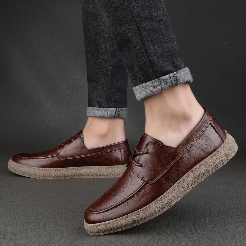 2024 New Lace Up Leather Shoes Men Loafers Soft Comfortable Mens Business Shoes Flat Casual Footwear Men Warm Brand Oxford Shoes