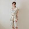 Lunaluz Women Blooming Cotton Bra Cap V Neck Short sleeVe Two Piece Pajama