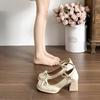 French Satin Bow Thick Heel Mary Jane Shoes Fairy Style Small Man Height Increase Light Mouth Single Shoes High Heel Women's Shoes