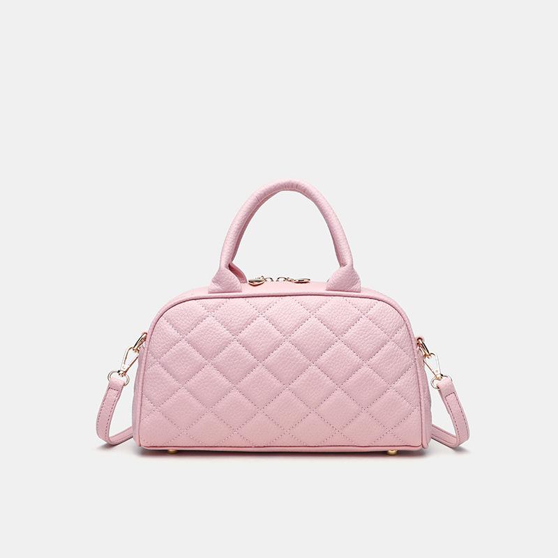 College Style Autumn and Winter Handbag Women's New Embroidered Rhombus Pattern Hand Carry Small Bowling Bag