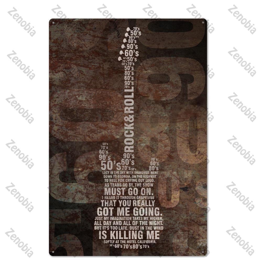 Poster in Metallo Vintage Musica Rock Piatti Decorativi da Parete Adesivi Placca Regali Chitarra per Decorazione Arte Murale Camera da Letto Segni in Metallo