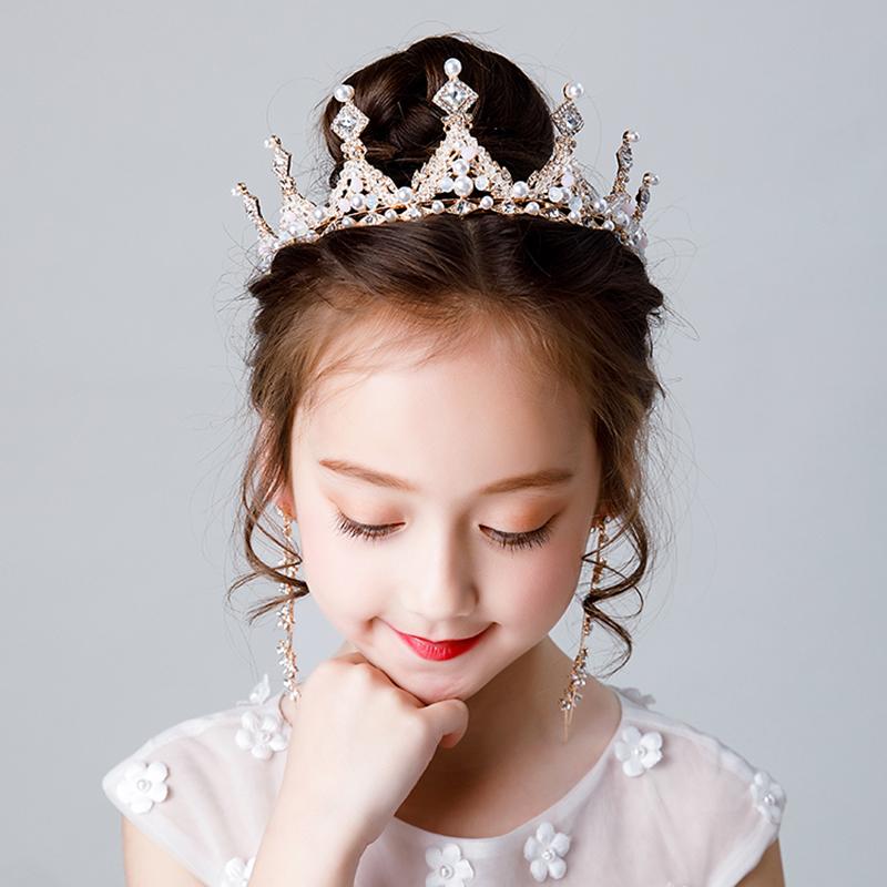Fashion Gold Silver Color Crystal Crowns For Kids Child Girls Pearls Tiaras Diadems Wedding Hair Accessories Bridal Jewelry