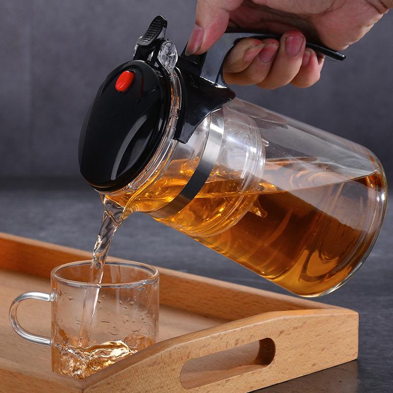 Elegant One-Button Glass Teapot with Tea and Water Separation and Custom Logo