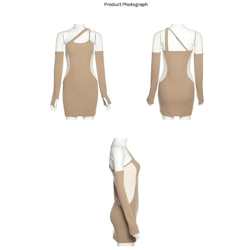 Sexy Pure Sexy Dress Sweet and Spicy Retro Contrast Color Hanging Neck Dress Show Waist Slimming Skirt Sexy Open Shoulder Wrap Hip Skirt