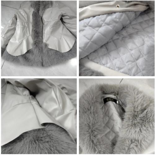 Winter Women's  Faux Fur Coats Slim V Neck Faux Fox Fur Coat Thickened PU Leather Jacket with Fur Collar