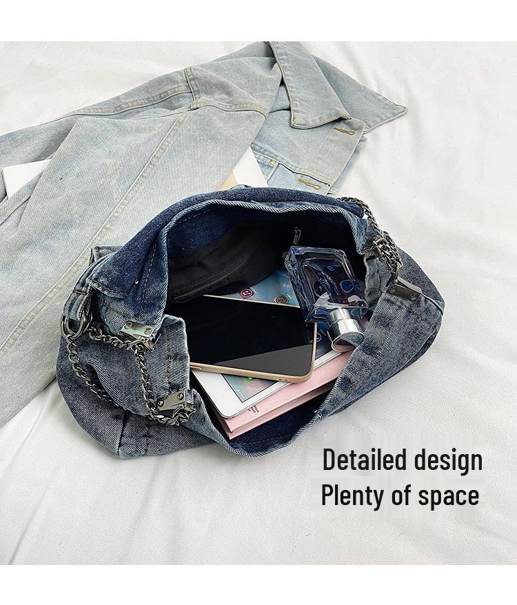 Women's 2024 Retro Casual Denim Chain Shoulder Bag – Large Capacity Commuting Tote