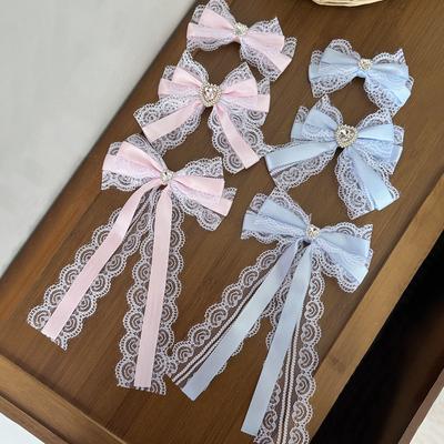 Heart-shaped Rhinestone Lace Bow Hair Clip, a Fashionable and Stylish Party Hair Accessory for Women