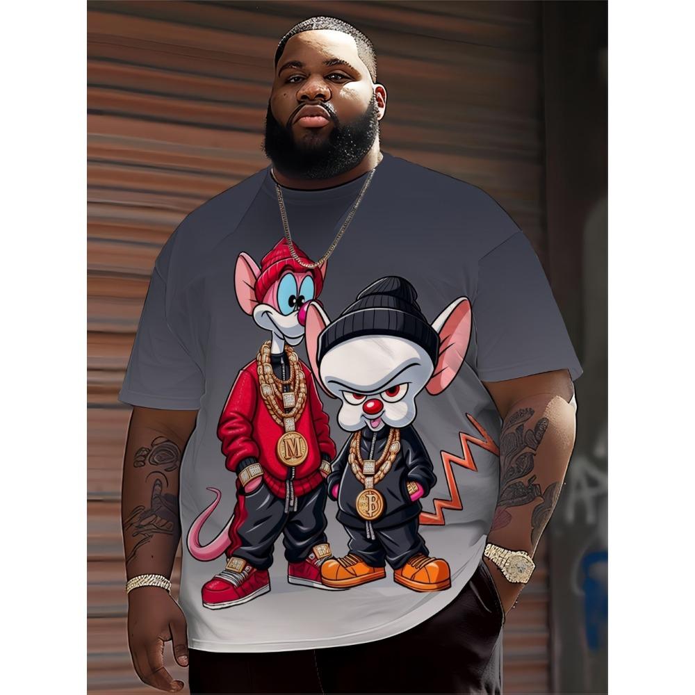 

Men s Hip-hop Cartoon Animal Print Round Neck T-shirt Fabric Summer Street Top Suitable for Daily Wear 6XL