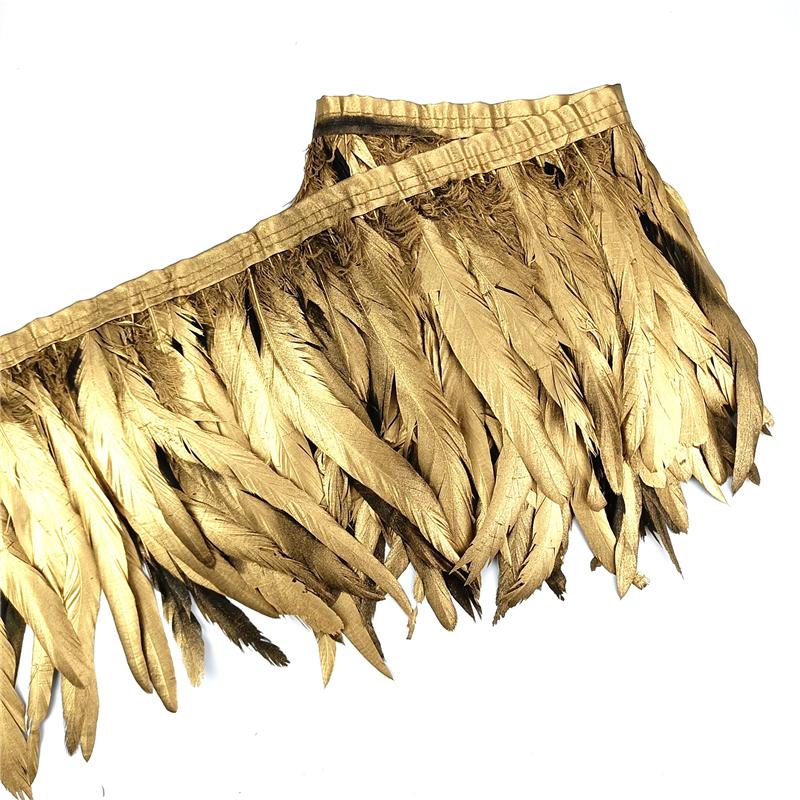 2Meters Spray Golden Rooster Tail Feather Trim Ribbon Dyed Silver Pheasant Feathers Dress Accessories Carnival Plumes Decoration