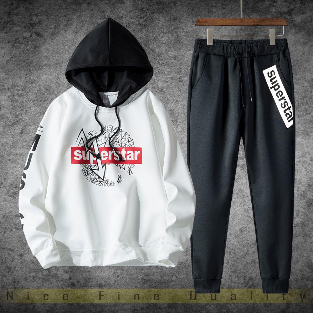 Herrkläder 2-delat set Trend Långärmad Träningsset Stor Storlek Huvtröja Vår och Höst