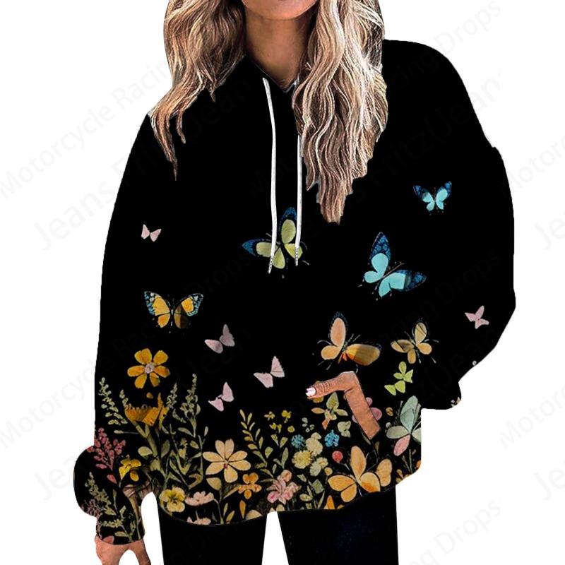 Floral Plant 3d Print Hoodie Women Fashion Oversize Hoodies Women Sweats Butterfly Coat Sweatshirt With Pocket Pullover Sudadera