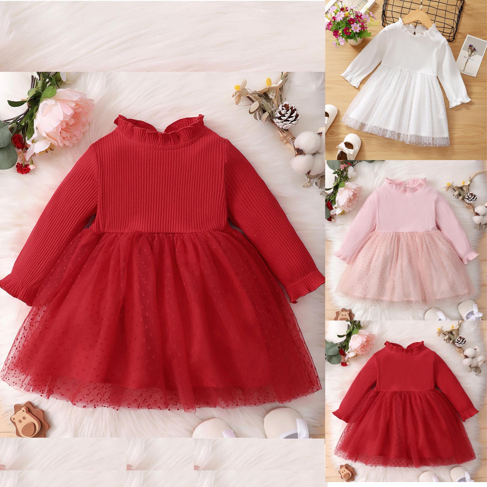 

Платье для маленьких девочек 3–24 месяцев, милая пышная юбка из сетчатой ​​пряжи с длинными рукавами в западном стиле