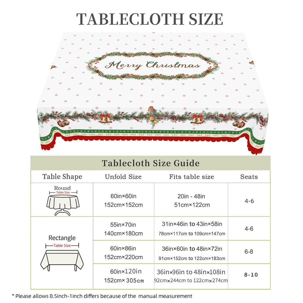 1 Stück Weihnachtstischdecke, verschiedene Größen, Weihnachtskranz- und Glockenmuster, Partydekoration Tischdecke, Weihnachtsfeier Treffen Hof Ta