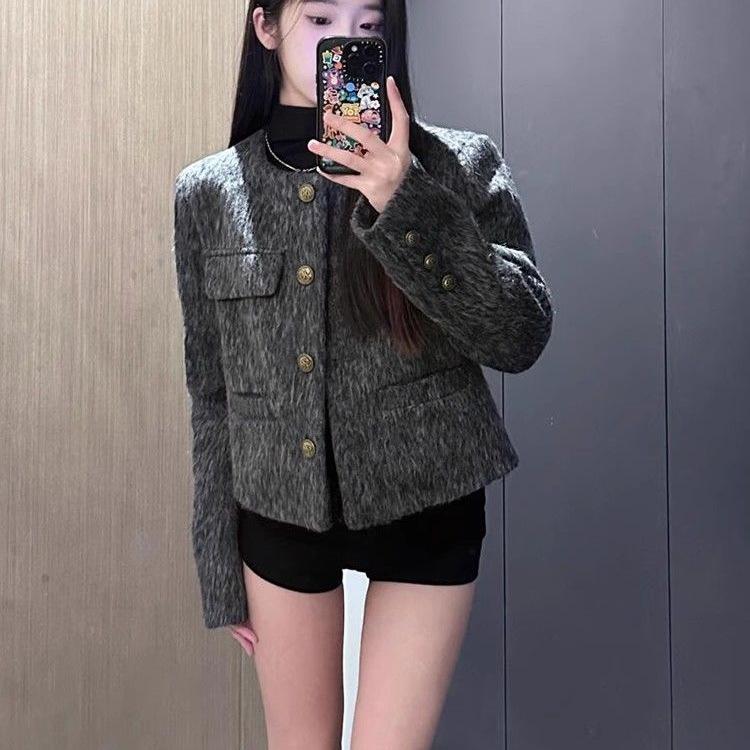 Gray Wool Short Jacket - French Style 2025 Autumn/Winter Women's Fashion