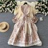 Nuovo vestito da festa con stampa floreale Paisley autunnale Boho da donna con scollo a V, maniche a lanterna, tasche con lacci, un pezzo lungo, vestido