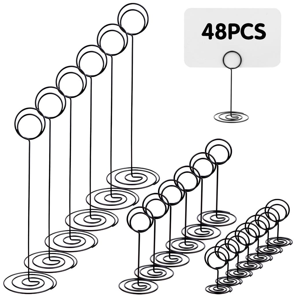 48Pcs Table Number Holders Black Table Card Stand Metal Name Note Picture Number Card Holder Standing Table Sign Holder For Home