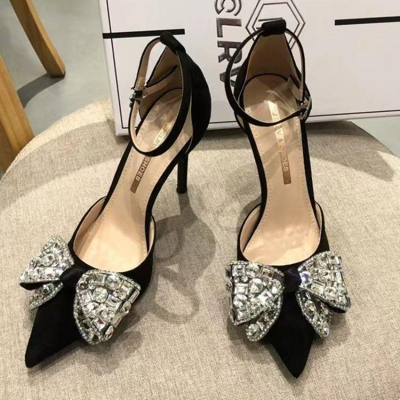 Fashion New Style Pearl Butterfly-Knot Women High Heels Sandals Sexy Thick Bottom Pointed Toe Platform Pumps Wedding Banquet Shoes