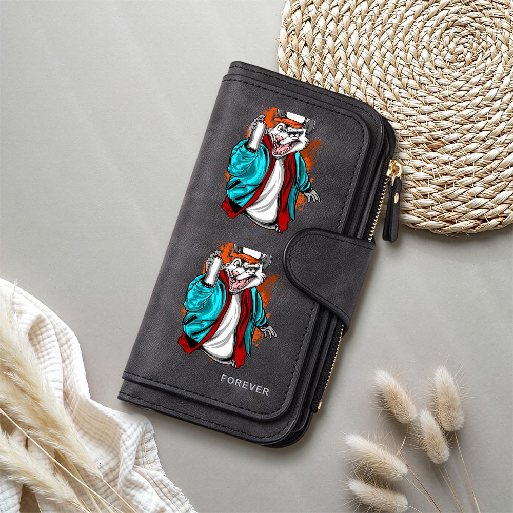 Trendy Cool Wolf Printed Long Wallet Portable PU Leather Card Holder Casual Fashion Daily Use Money Purse For Streetwear Lovers