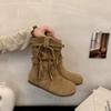 Autumn and Winter New Retro Strap Fringed Short Boots Martin Boots Women's 2025 Korean Version Korean Version Popular Casual Knight Boots