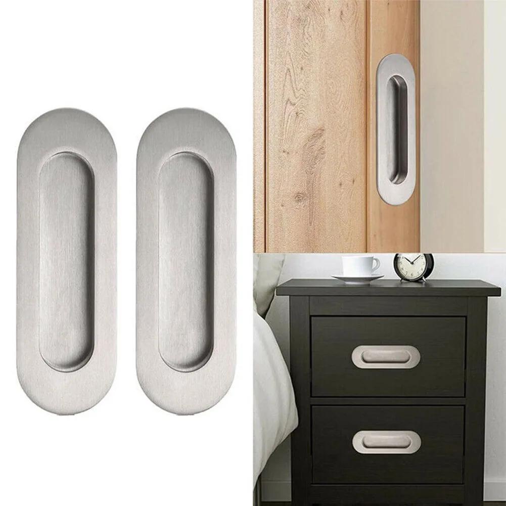 2pcs Sliding Door Handle Embedded Concealed Door Knobs Stainless Steel Cabinet Handles Drawer Buckle Kitchen Sliding Door Pull