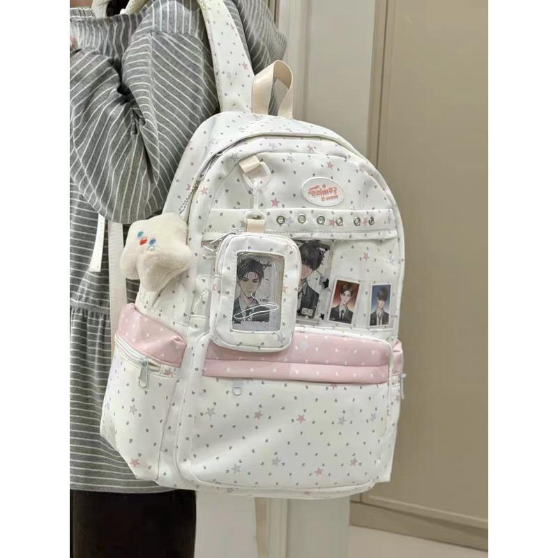 High-value sweet pink polka dot junior high school student backpack female volume two-dimensional transparent bar high school student backpack