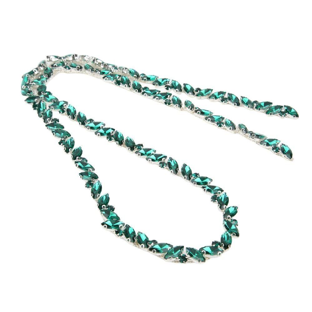 1pcs 10MM Bling Rhinestone Trim Champagne Gold & Green Leaf Shape Crystal Chain Craft DIY