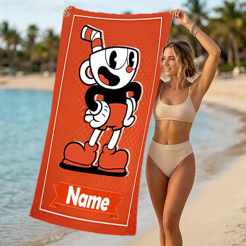 Customizable personalized beach towels Cuphead themed designs.Suitable for the beach, yoga, sports;ideal as beach accessories