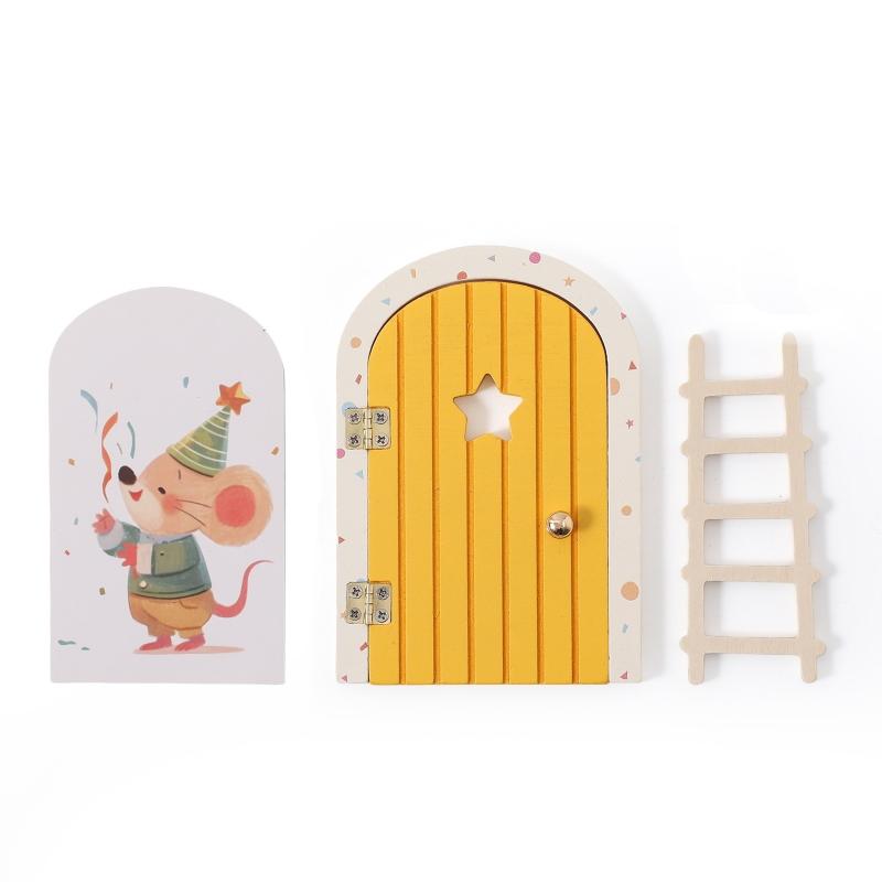 1Set Exquisite Wooden Character Stickers Arch Openable Door Toys Gift Montessori Fairy Door Kit Cute Pretend Play