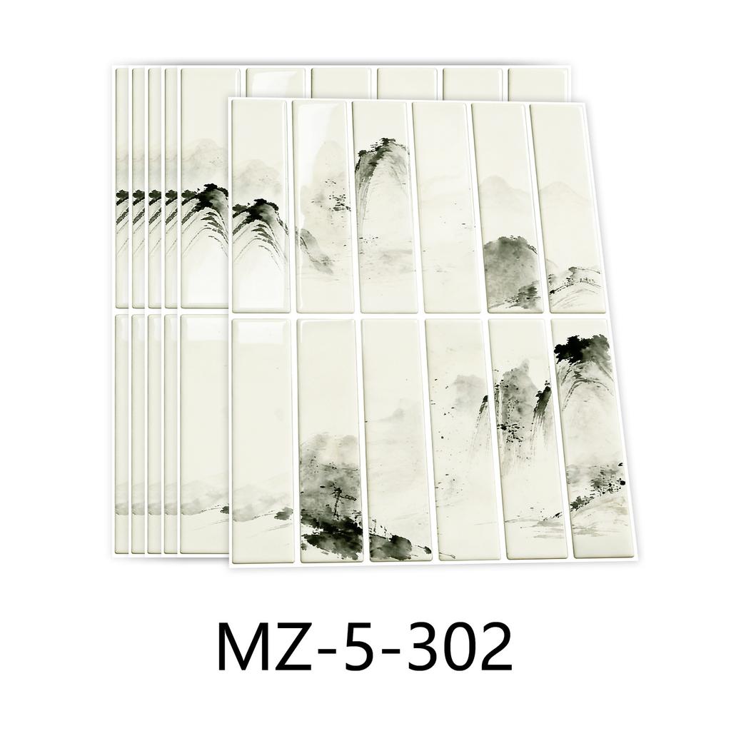 10/20/30Pcs 3D Tile Stickers 24x30cm Chinese Ink Landscape Wall Decals - Waterproof PVC Self-Adhesive Wallpaper for Kitchen Bathroom - Multi Designs