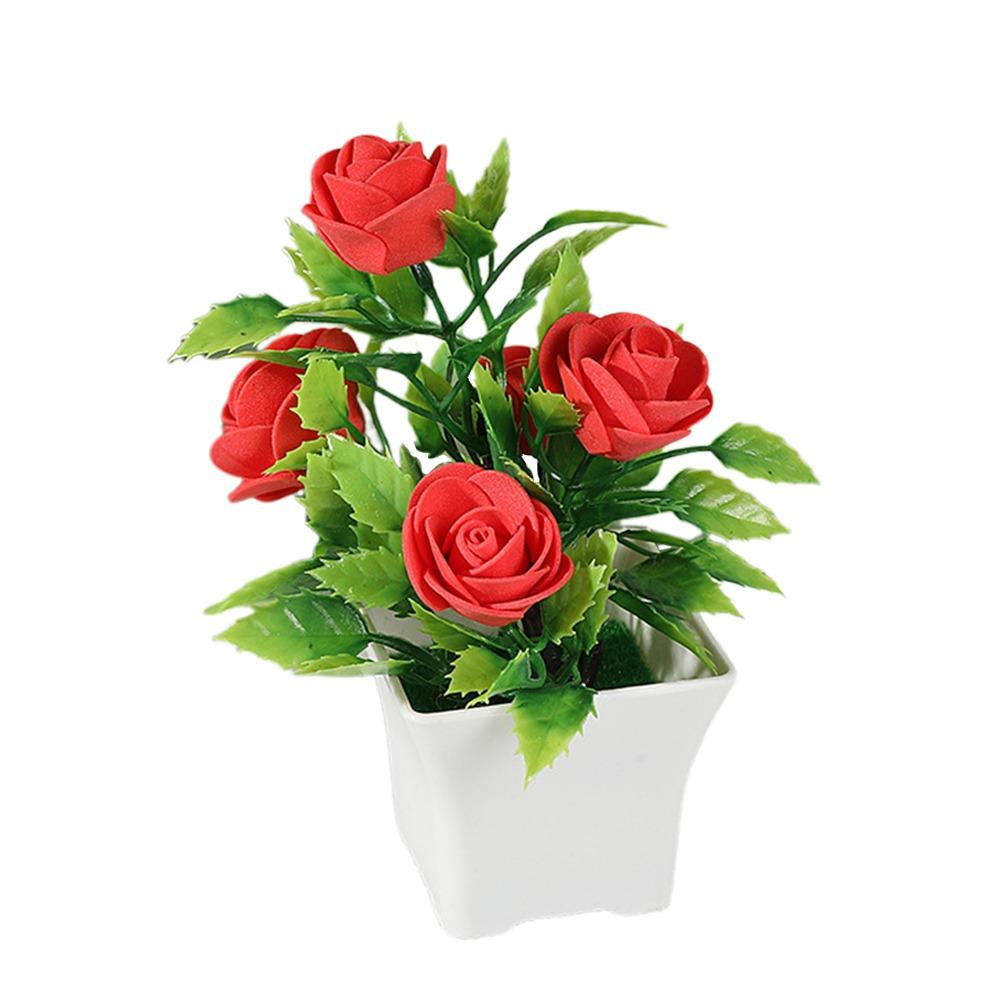 With Pots Artificial Flower Miniscape Realistic Artificial Rose Bonsai Decor Set Vibrant Color Simulated Potted Plant