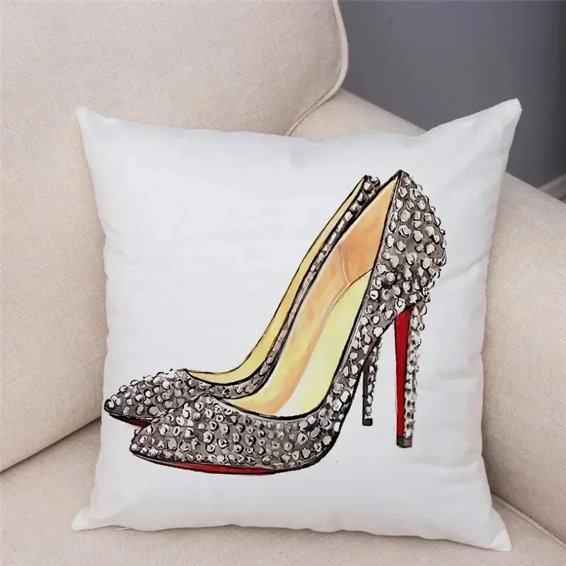 Women'S High Heel Shoes Throw Pillow Cover With Short Plush Print For Living Room Sofa Decoration Cushion Cover Pillow Covers