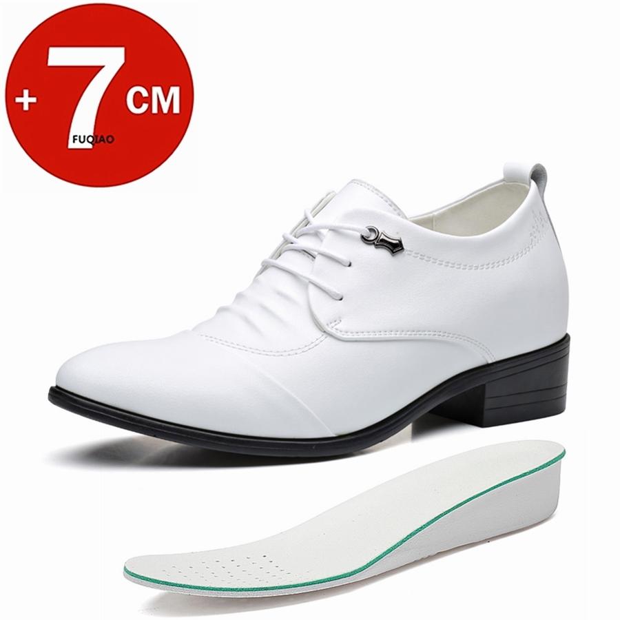 Fashion 7CM Height Increasing Men Dress Elevator Shoes White Black Mens Business Formal Shoes Fashion Youth Men's Suit Wedding Oxfords