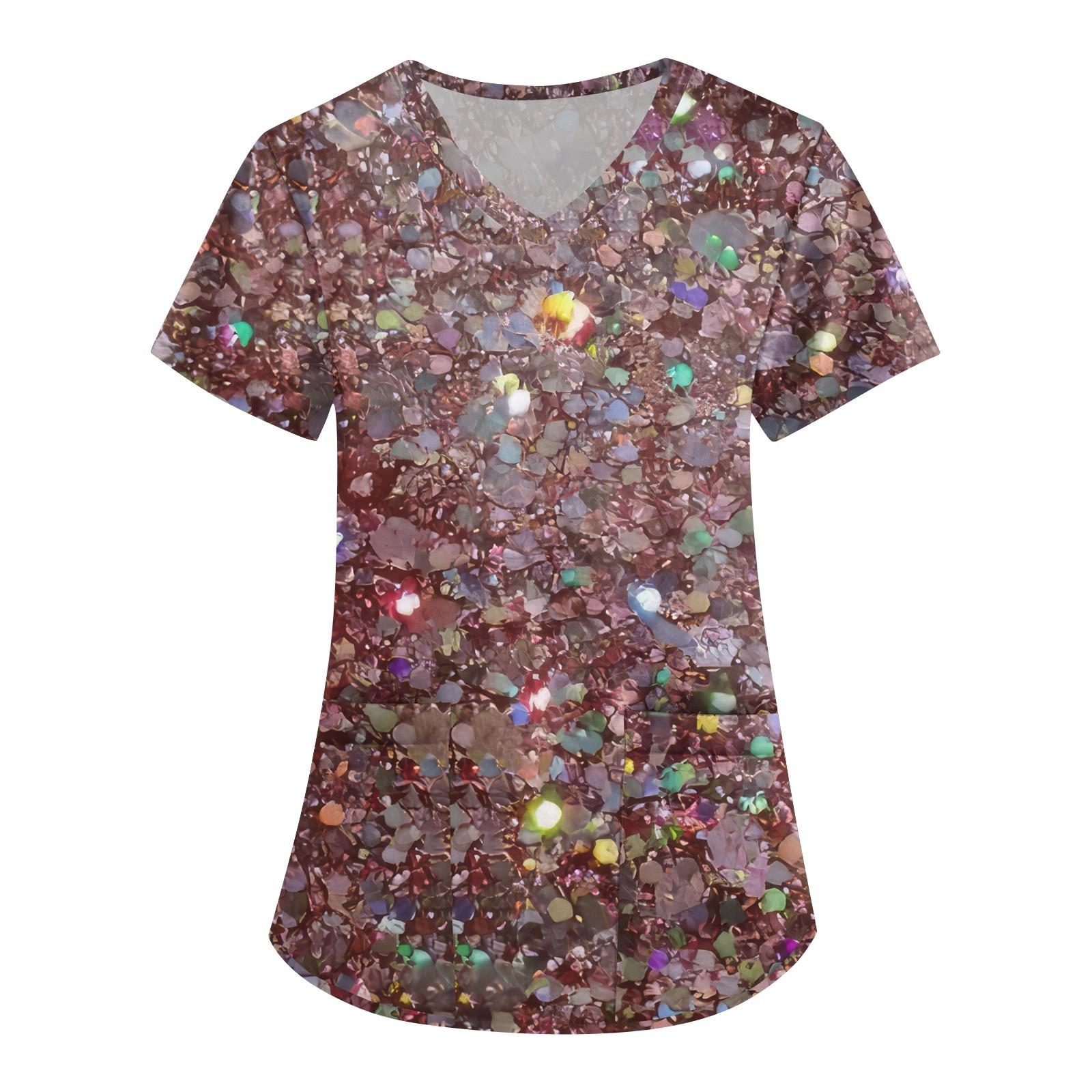 

Короткий рукав для женщин мода V-образный вырез ретро принт талия завернутый топ футболка XL серебряный