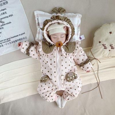 Adorable Fleece-lined Baby Hooded Winter Romper