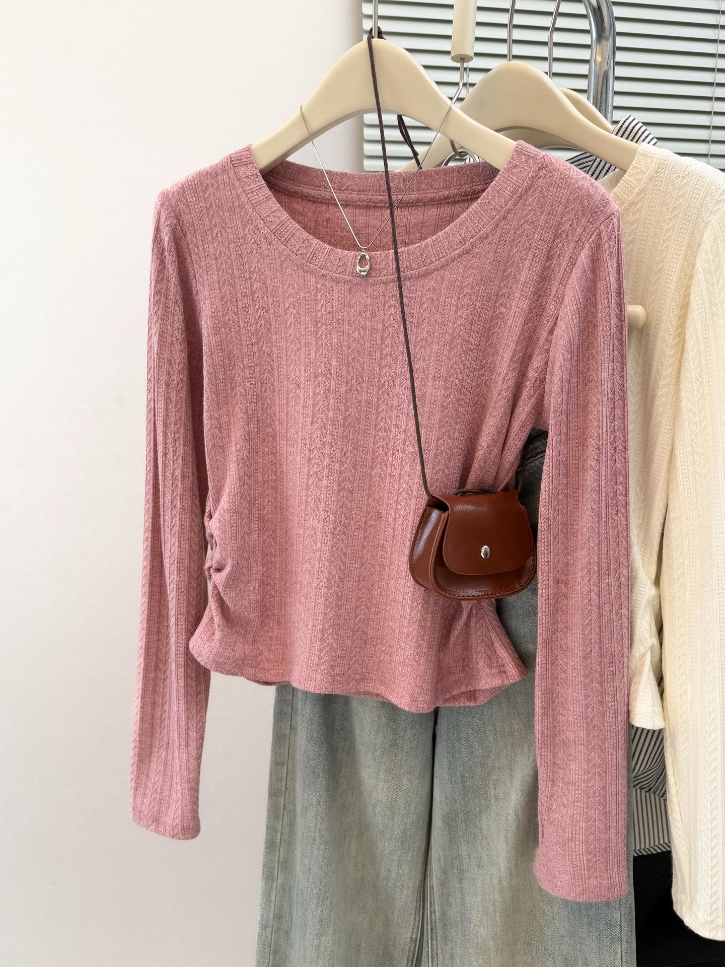 

Chic Sweet & Spicy Pleated Slim-Fit Long-Sleeve T-Shirt for Women - Korean Style Autumn Base Layer Top Medium