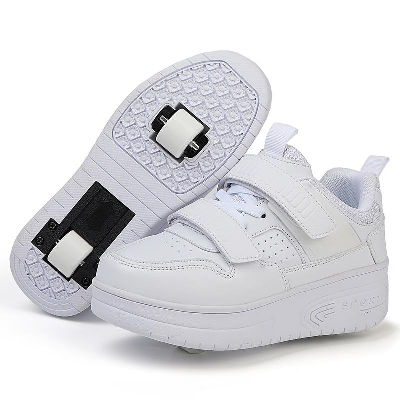 Fashion Girls Boys Roller Skates Children Sneakers With Two Wheels Thick-soled Skateboard Shoes Kids Non-slip Chunky Shoes White