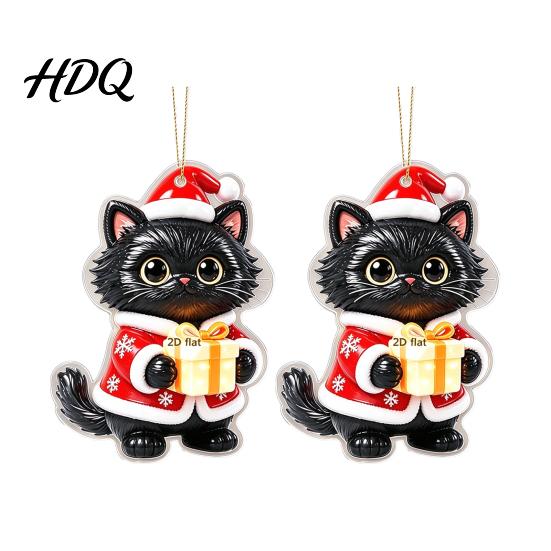 Acrylic Hanging Decor 2 Pcs Christmas Ornament Crystal Snowman Cat Santa Pattern Decoration Celebration Supplies Double Sided 2D Pendant for Holiday