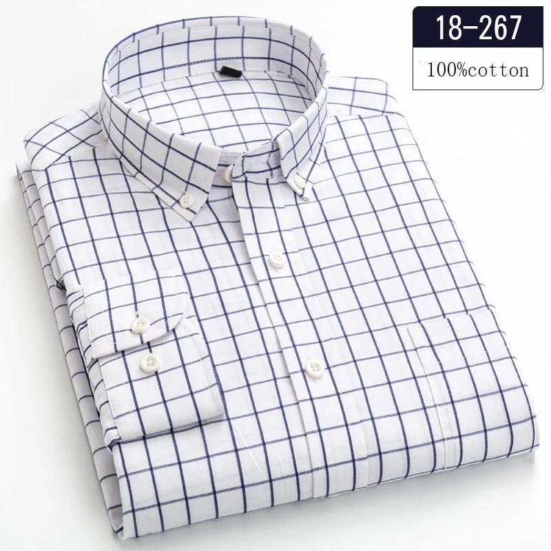 New In Shirt 100%cotton Long-sleeve Shirts for Men Slim Fit Plain Shirt Thin Plaid Striped Tops Fashion Elegants Office Clothes