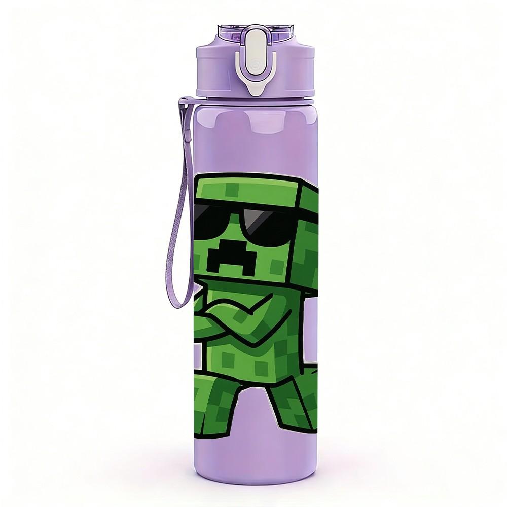 1PC Green Pixel Game Creature 750ml Color Plastic Sports Water Bottle Leakproof Flip Straw Lid For Sports Office Home Use