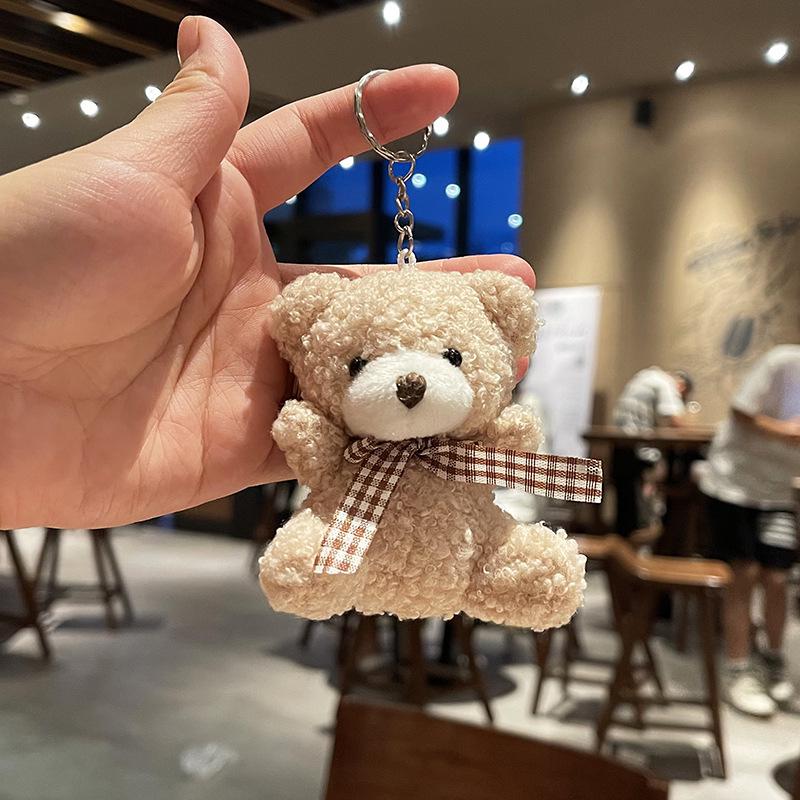 

Cute Bow Tie Teddy Bear Keychain: Plush Toy Pendant for Backpack Decoration Length 10cm