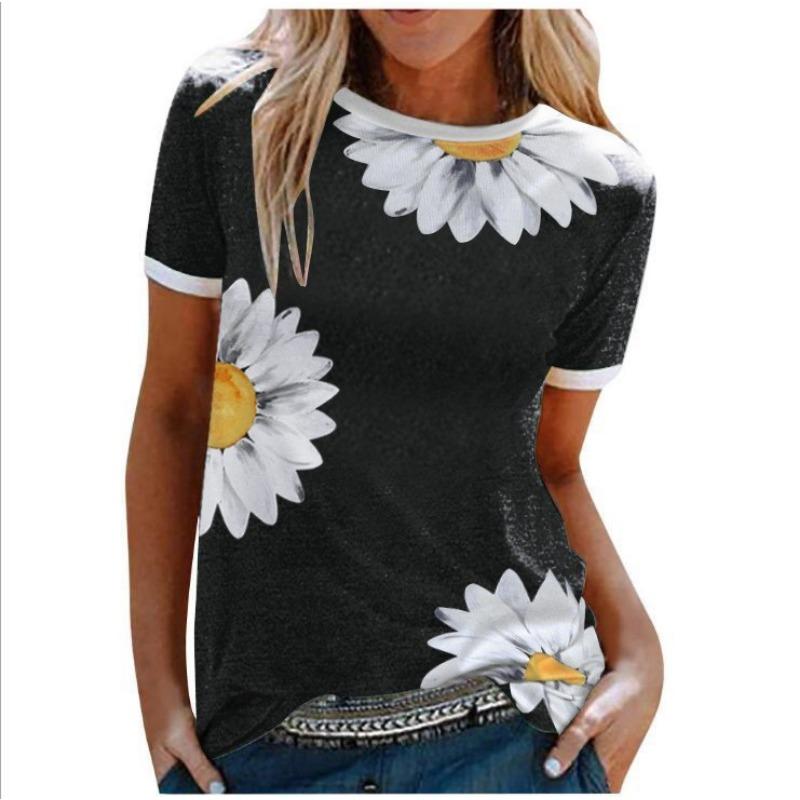 

Летние женские футболки с круглым вырезом и короткими рукавами с принтом хризантем M