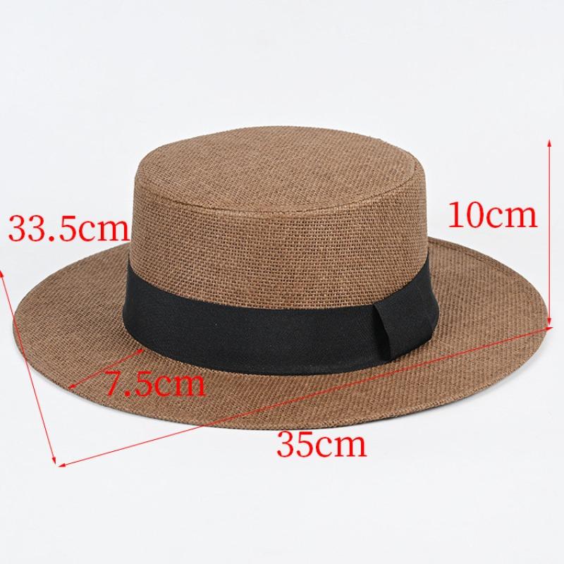 Summer Seaside Beach Outdoor Men's and Women's Woven Hats Top Hat Flat Top Breathable Sunscreen Sunshade Straw Hat