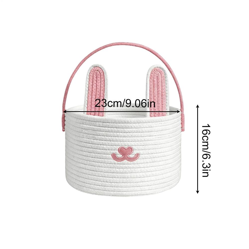Easter Bunny Storage Basket Woven Cotton Rope Container Handled Bin For Egg Hunt For Boys Girls Candy Toys Snacks Party
