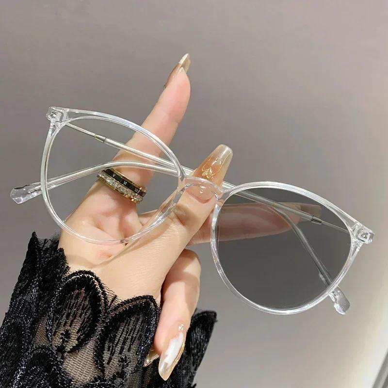 New Round Photochromic Myopia Glasses Anti Blue Light HD Comfortable Fashion Frame To -4 0 Neutral Color