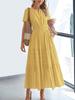 Spring/Summer Women's Fashion V-Neck Ruffled Bubble Sleeve Layered Maxi Dress for Women